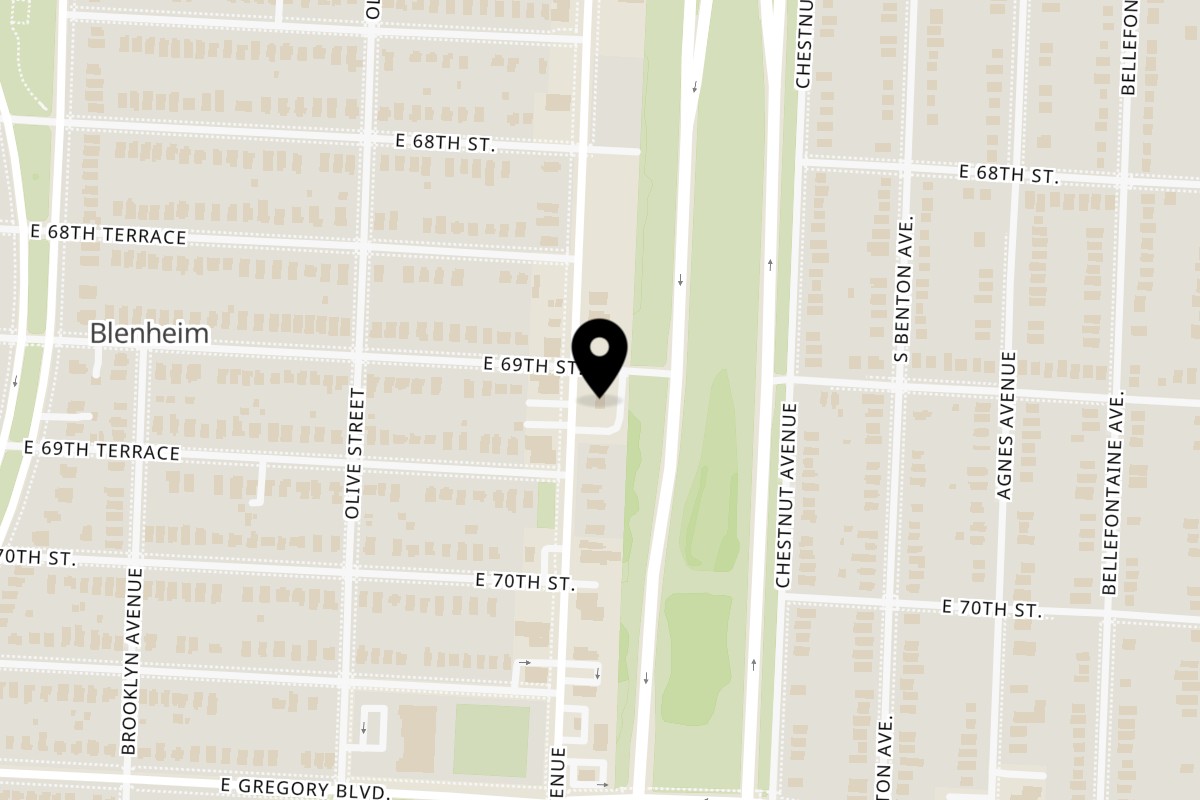Map showing the location of Lutfi’s Raymore Kansas City, MO on 6901 Prospect Ave in Kansas City